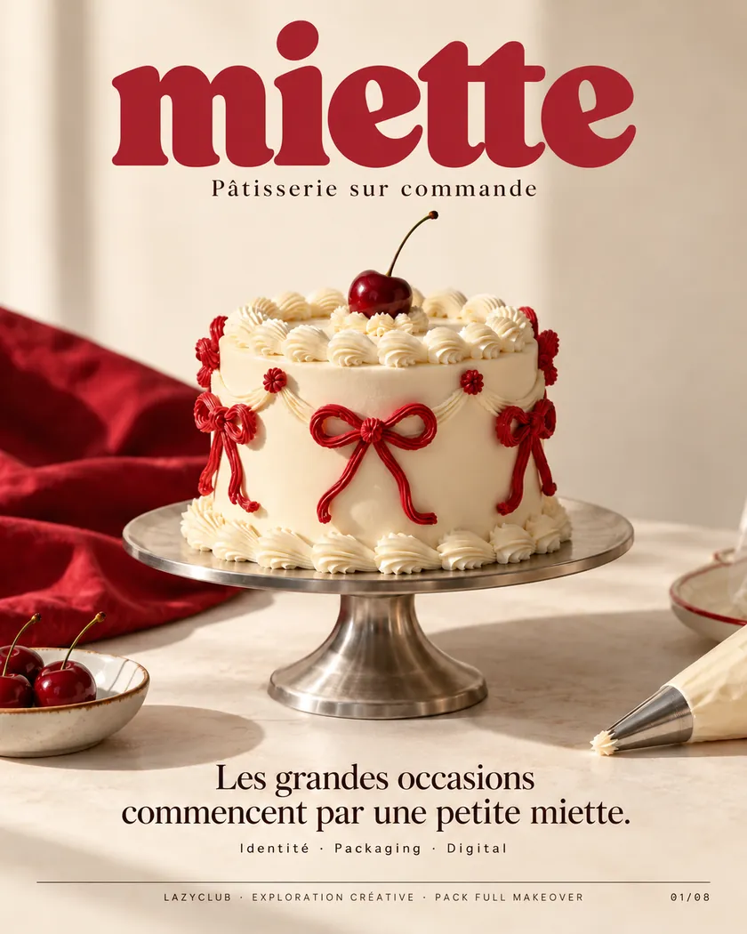 MIETTE, pâtisserie sur commande : couverture du carrousel, gâteau à la cerise et rubans rouges