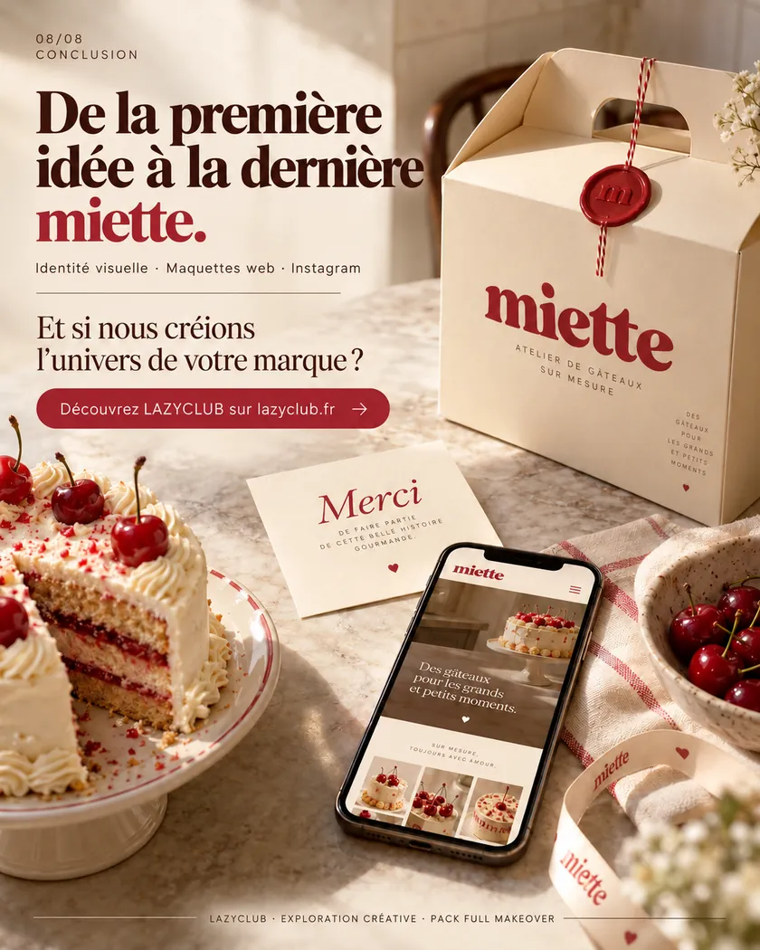 Conclusion : boîte, carte de remerciement et maquette mobile Miette